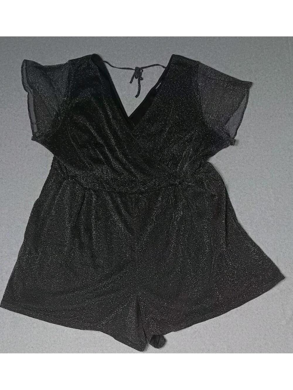 Torrid Glitter Lurex Flutter Sleeve Surplice Romper Womens Size 4 Black Sparkly